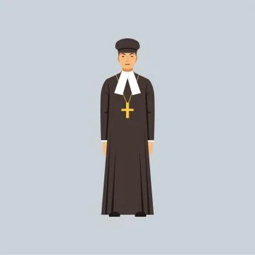 Catholic priest in black soutane, representative of Protestantism religious Stock Illustration