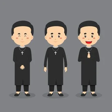 Catholic Priest Character with Various Expression Stock Illustration