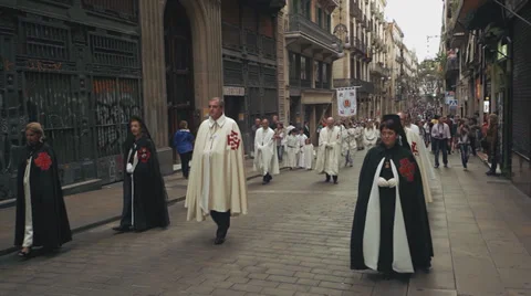 Catholic procession in Barcelona Stock Footage 34492099