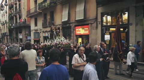 Catholic procession in Barcelona Stock Footage 34492304