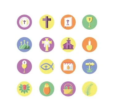 Catholic related icons and happy easter icons set, block style design Stock Illustration