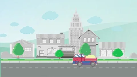 Catoon car on the road town. Stock Footage 235585696