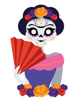 Catrina with handle fan Illustration