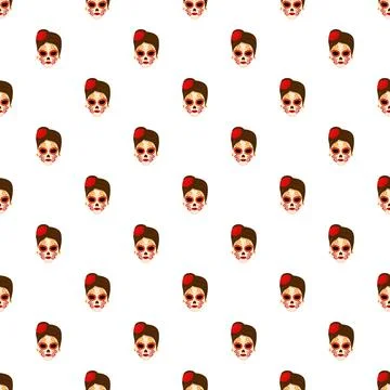 Catrina sugar skull seamless pattern for day of the dead Stock Illustration