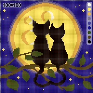 Cats admiring the huge moon - a pattern for cross-stitch Stock Illustration