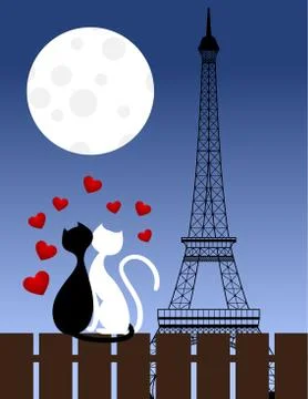 Cats and Eiffel tower Ilustração Stock