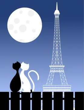 Cats and Eiffel tower Ilustração Stock