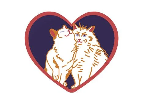 Cats and a heart composition. Illustrations made of cats on blue background. Stock Illustration