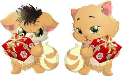 Cats and podarok Stock Illustration