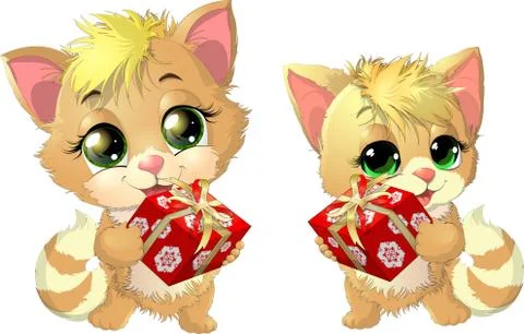 Cats and podarok 스톡 일러스트