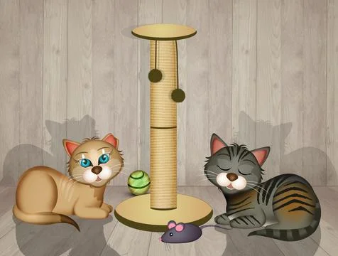 Cats and scratching pole Stock Illustration