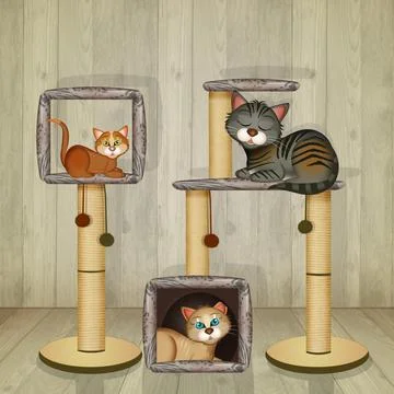 Cats and the scratching post Stock Illustration