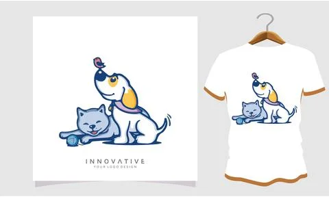 Cats are smiling when they see a dog or a silver bird, Dog T Shirt Images, St Stock Illustration