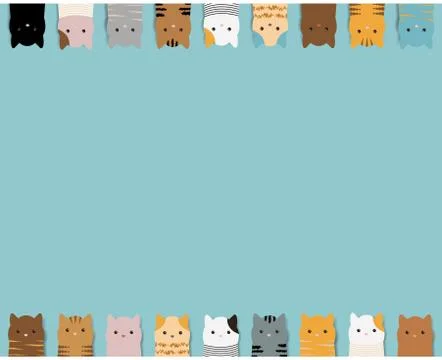 Cats Border Isolated Mint background Stock Illustration