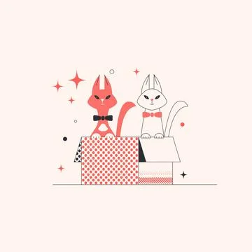 Cats in a box. Illustration. Stock Illustration