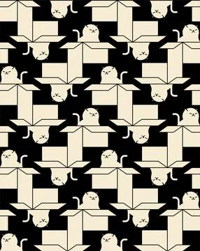 Cats in box Pattern seamless. Pet in cardboard box Background. House for ca.. Stock Illustration