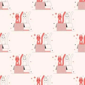 Cats in a box.Illustration.Pattern. 스톡 일러스트