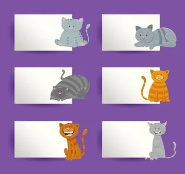 Cats with cards cartoon design elements set Stock Illustration
