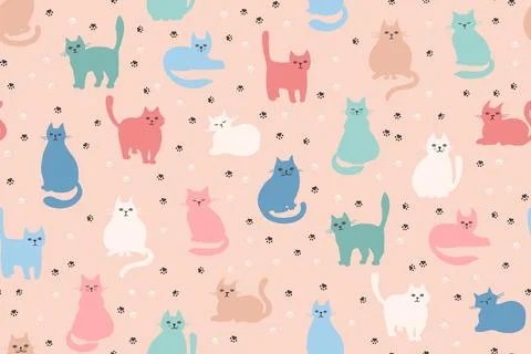 Cats cartoon childish endless pattern cute hand drawn kitten repeat wallpaper イラスト素材