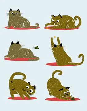 Cats character different pose set Stock Illustration