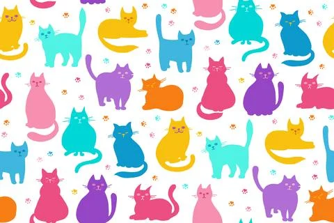 Cats childish endless pattern colored kitten repeat wallpaper seamless design Illustrazione stock