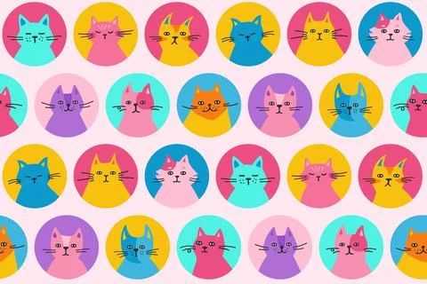 Cats childish endless pattern colored kitten repeat wallpaper seamless design Illustrazione stock