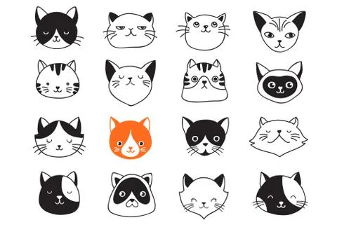 Cats, collection of vector icons, hand drawn illustrations Stock Illustration
