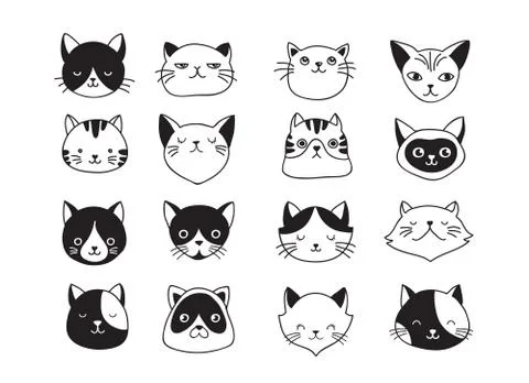 Cats, collection of vector icons, hand drawn illustrations Stock Illustration