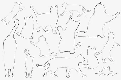 Cats Collection - Vector Outline Set Stock Illustration