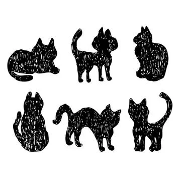 Cats collection vector silhouette black cats Stock Illustration