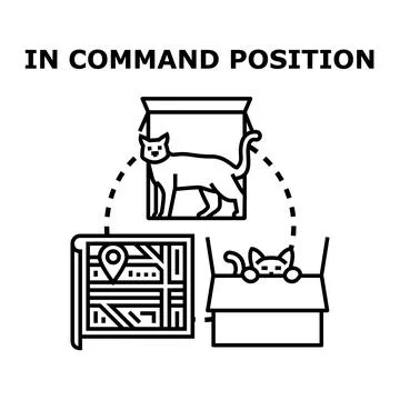 Cats in command position navigating territory via map Stock Illustration