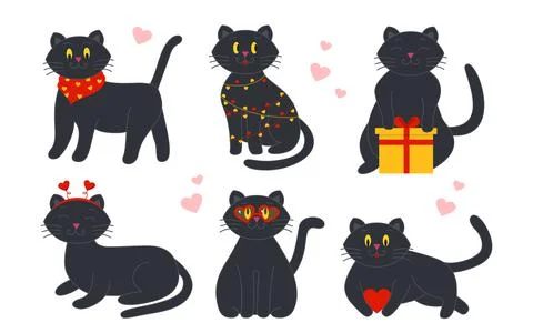 Cats cute with objects for valentines day set Illustrazione stock