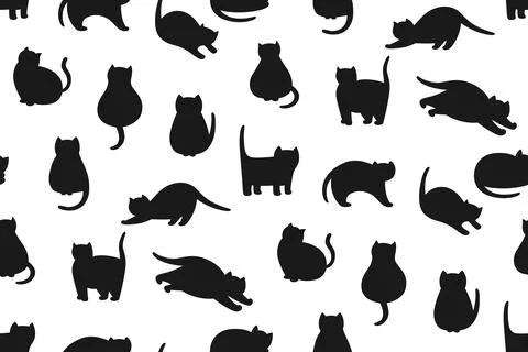 Cats cute silhouette seamless pattern shape kitty purebred pet animals boundless Stock Illustration