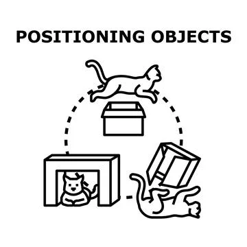 Cats demonstrating spatial relationships and object positioning Stock Illustration