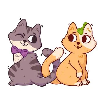 Cats fall in love and knot their tails. 14 February Valentines Day postcard Stock Illustration