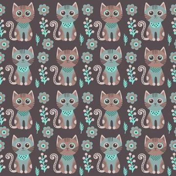 Cats with flowers Stock Illustration