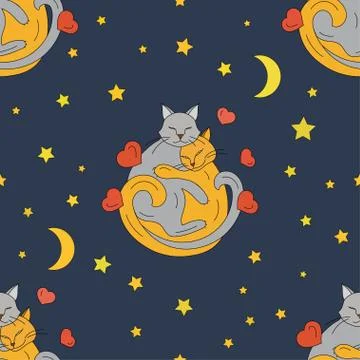 Cats hugging each other Stock Illustration