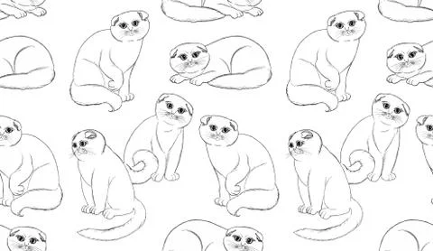 Cats with kind eyes seamless pattern Stock Illustration