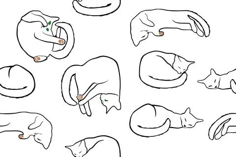 Cats lie in different imposing poses seamless pattern Stock Illustration