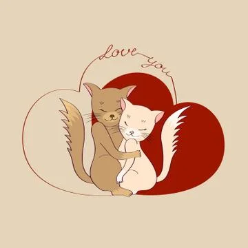Cats in love hug each other. Postcard Stock Illustration