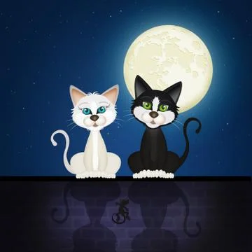 Cats in love on the wall Stock Illustration