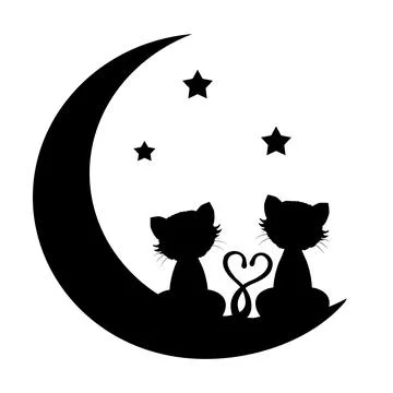 Cats on the moon silhouette background Stock Illustration