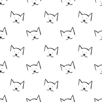 Cats Outline Simple Seamless Pattern on White Background Stock Illustration