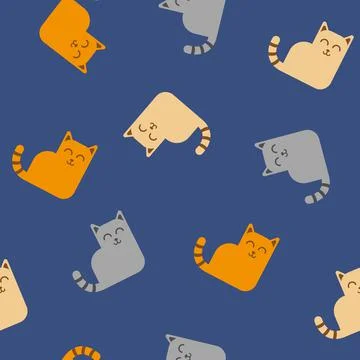 Cats pattern on dark blue background Stock Illustration