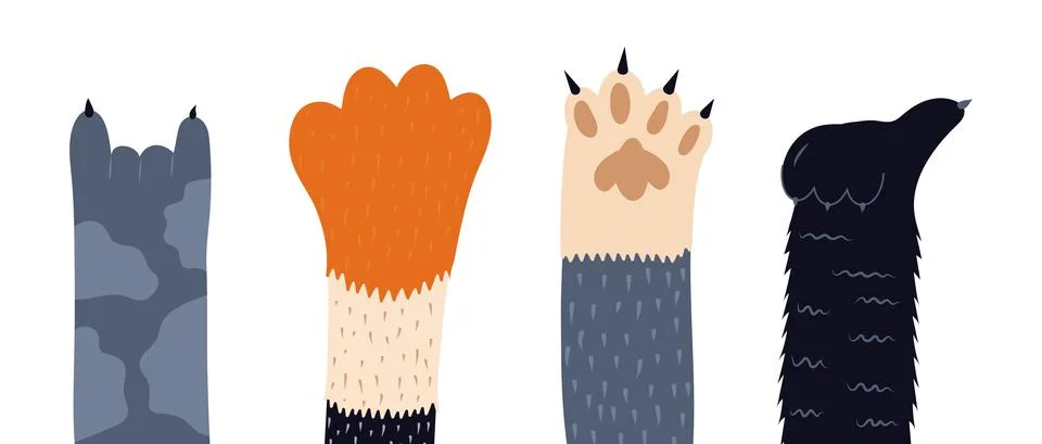Cats paw vector set. Pet feet in hand drawn style. Paws of fluffy, pretty, fr Stock-Illustration