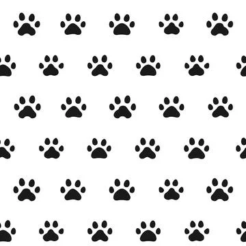 Cats paws footprint seamless pattern furry palm dog or cat kitten black on white Stock Illustration