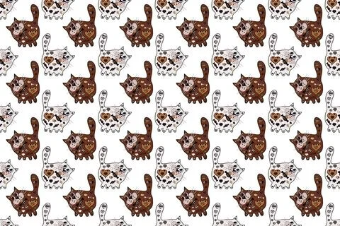 Cats. Seamless pattern. Endless. Tracery in neutral, white and brown colours. Ca Stock Illustration