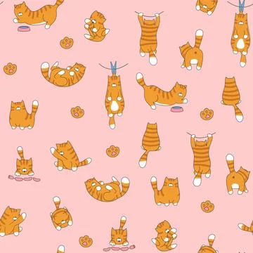 Cats seamless pattern vector. Cartoon cat background for baby, child fabric p Illustrazione stock