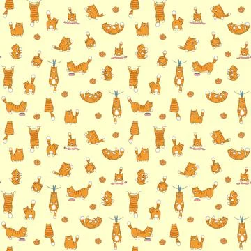 Cats seamless pattern vector. Cartoon cat background for baby, child fabric p Stock Illustration