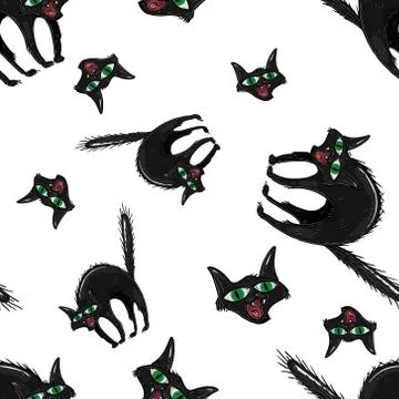 Cats seamless pattern. Vector illustration of funny black cats seamless patte Stock Illustration